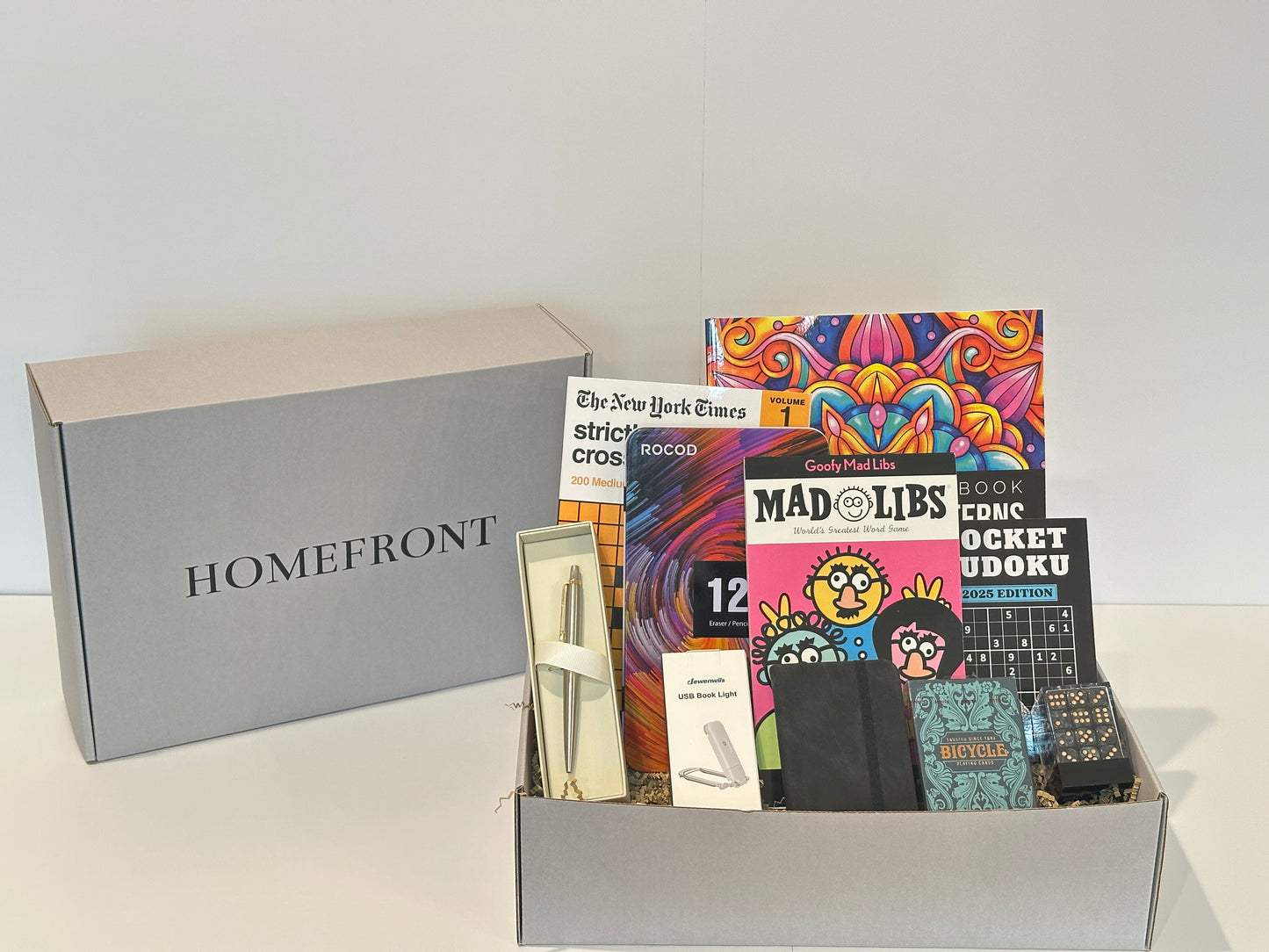 Care package for deployed service member with games to play when you get bored